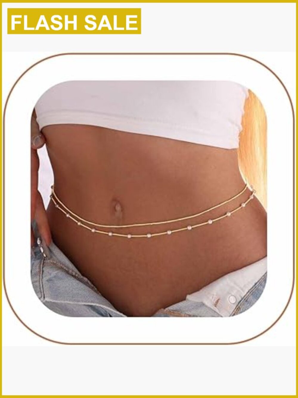 Dainty Layered Body Chains Set 14K Gold Plated Adjustable Waist Chain Bikini